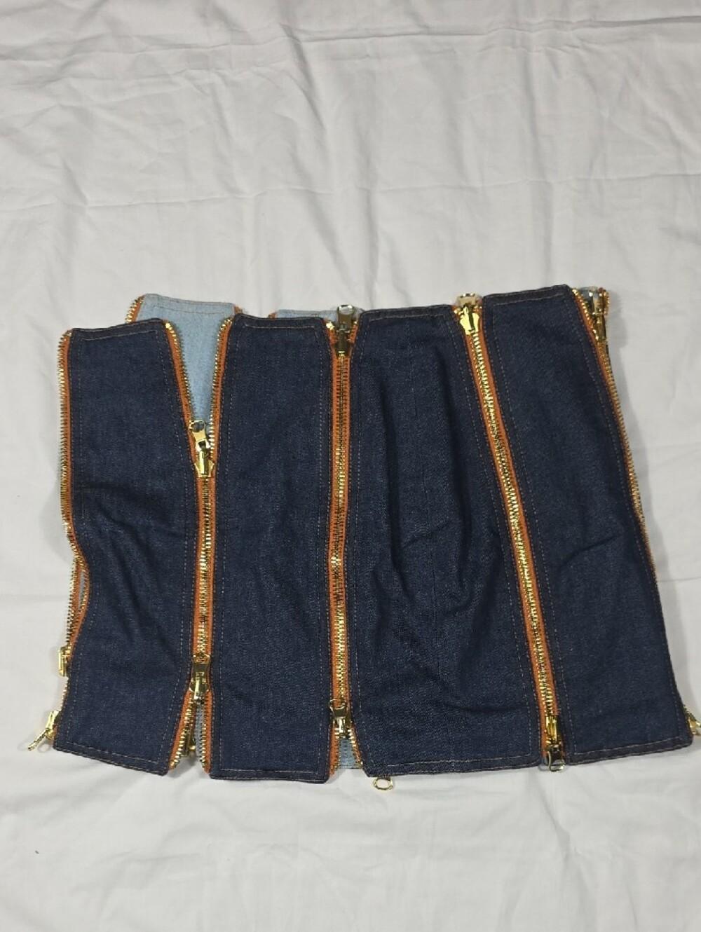 Gold-Zip Dark Blue Denim Mini Skirt - Picture 2 of 5